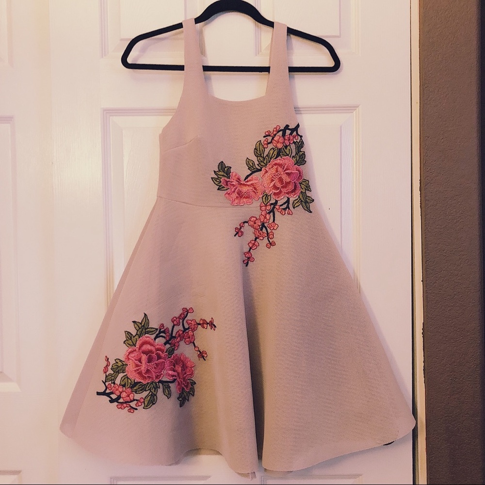 New Look Embroidered Bonded Mesh Skater Dress